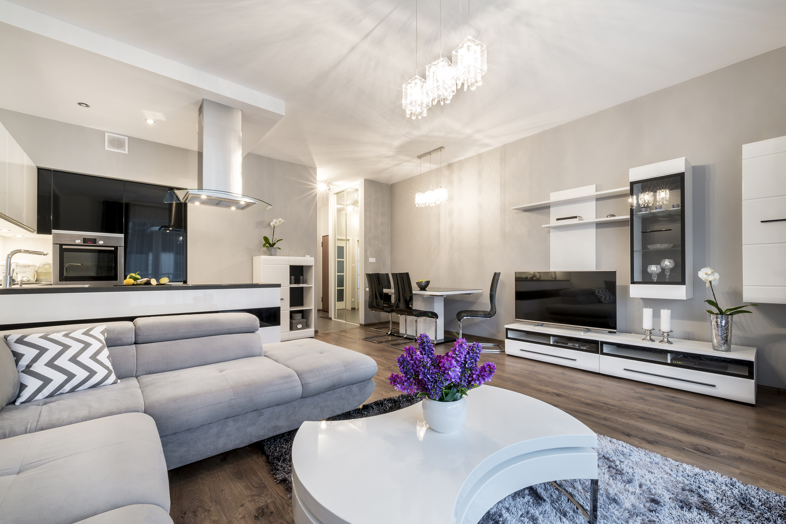 Kitchen And Living Area In Luxury Home